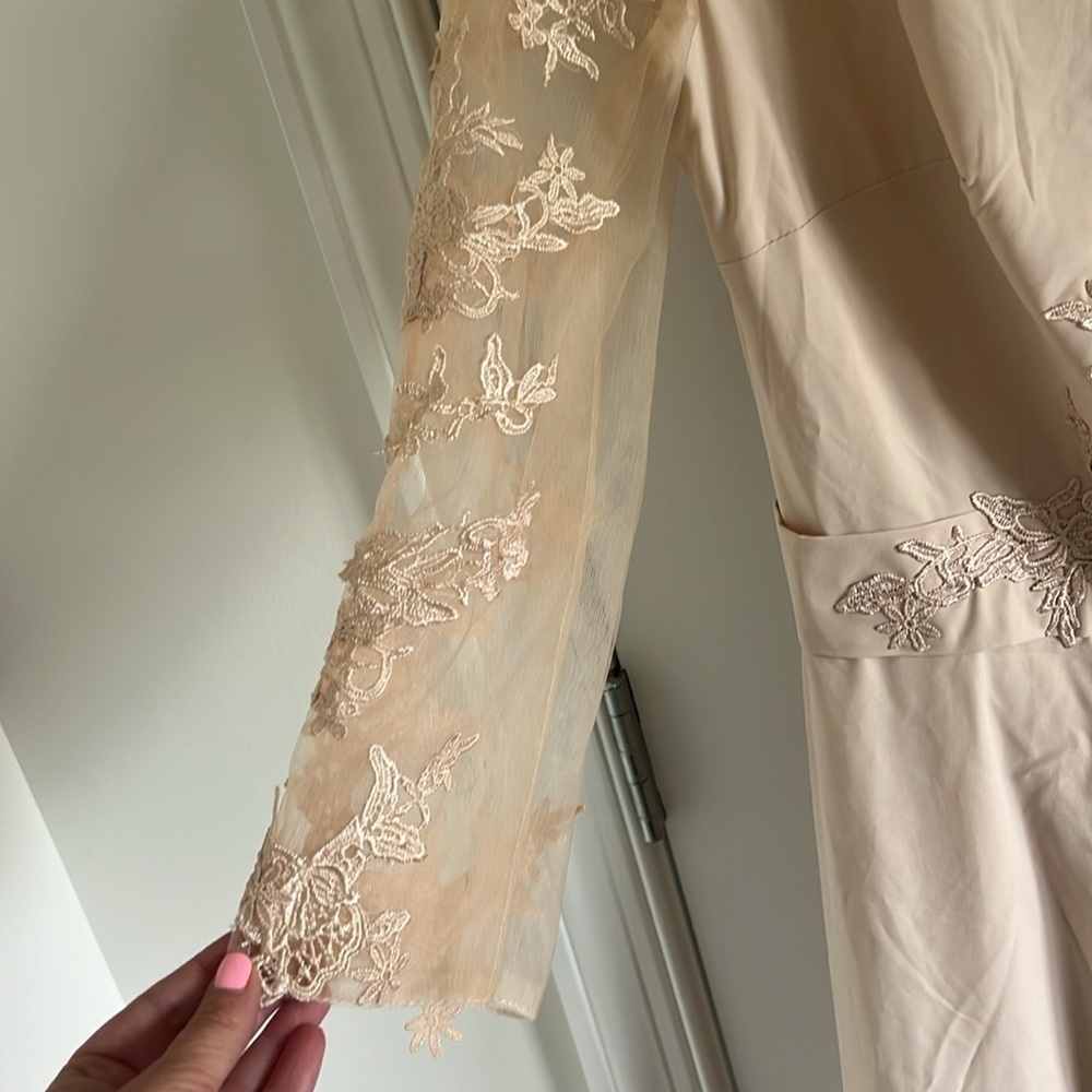 NWT Lanting Bridal Cream Colored Lace Details Wedding Gown Jumpsuit Size US 14 - Picture 5 of 10